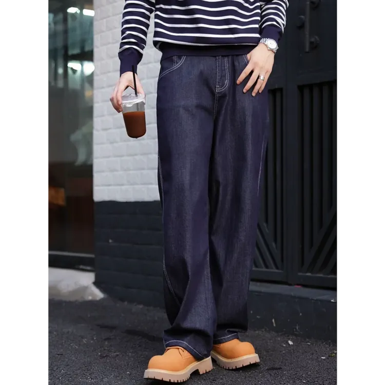 2025早秋新款原牛色不掉色牛仔裤男士宽松小弯刀裤简约休闲裤