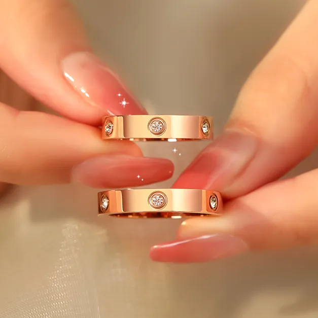 合金戒指 【经典六钻戒指】男女情侣对戒求婚结婚18K玫瑰金七夕礼物