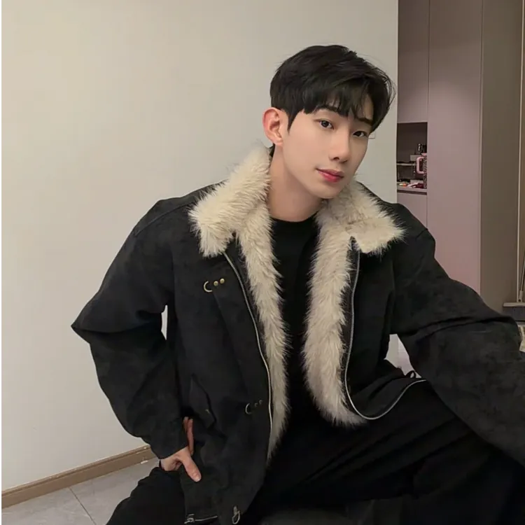 【冬夜暗裔】1000g染尖托卡长毛飞机扣哈灵顿珠光皮衣座山雕外套