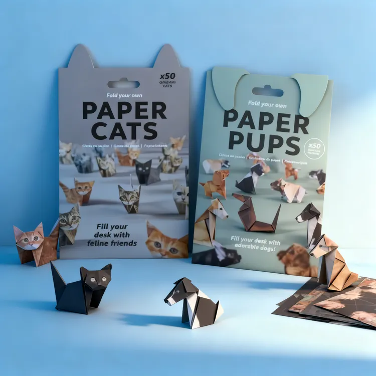 儿童手工制作diy半成品几何折纸恐龙猫和狗折叠动物50张多款小猫