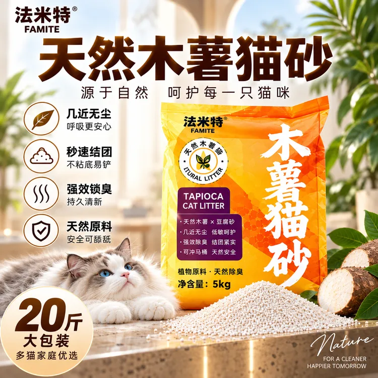 【法米特】木薯猫砂除臭天然植物香氛木薯猫砂除臭不粘底低尘防带