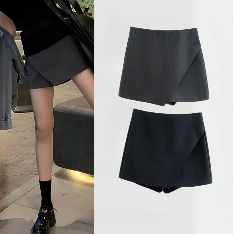 不规则设计高腰显瘦半身裙裤女秋季新款显瘦遮肚子学院风西装短裤