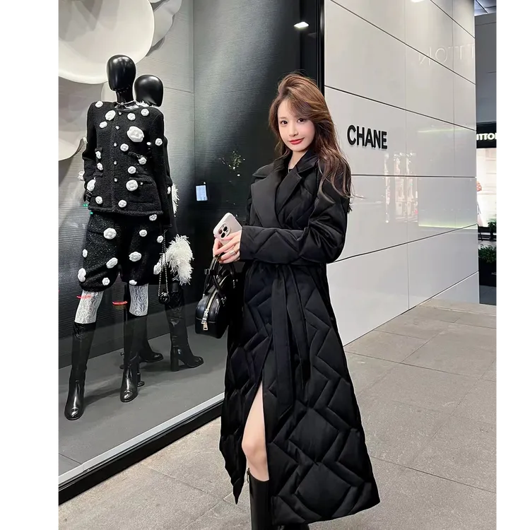 【351-399编码】黑色韩版时尚长款风衣女春秋新款高级感老钱风外套