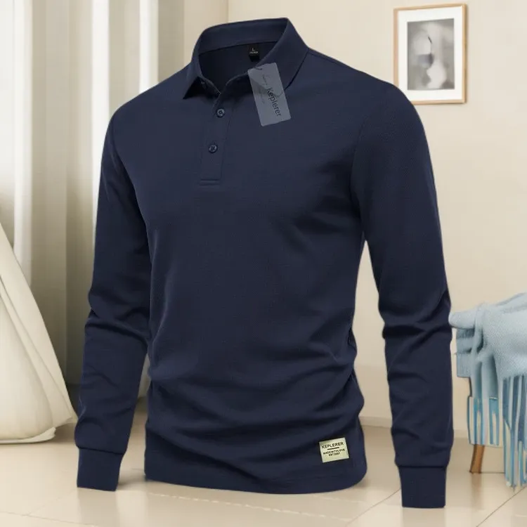 冬季男士polo衫长袖休闲修身商务翻领百搭打底简约潮流加绒纯色