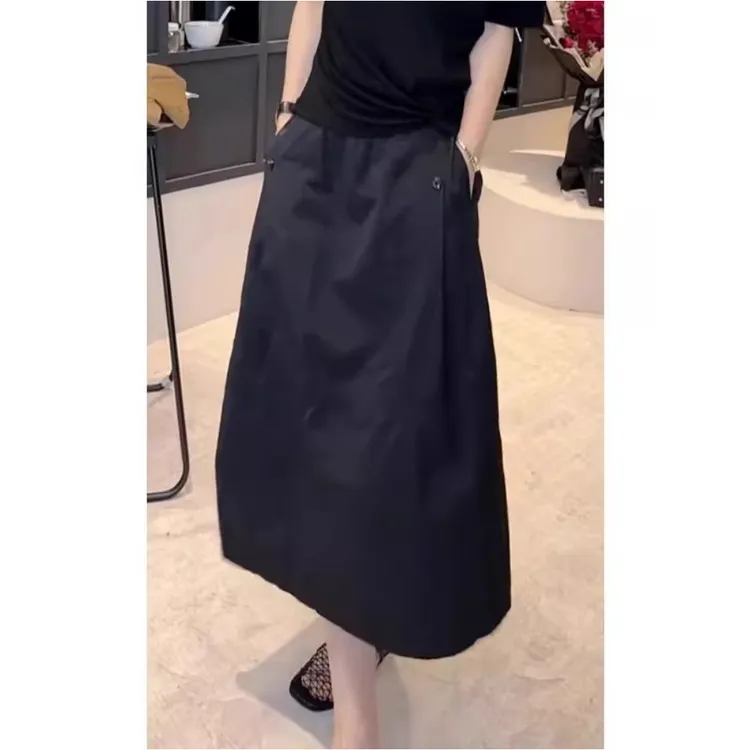 气质时尚百搭休闲裙女夏新款显瘦大码mm黑色半身裙梨形身材A字裙