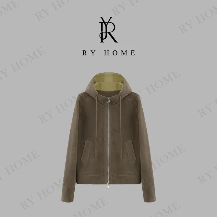 【容雨RYHOME】复古撞色双拉链加厚开衫连帽卫衣外套243Y1067