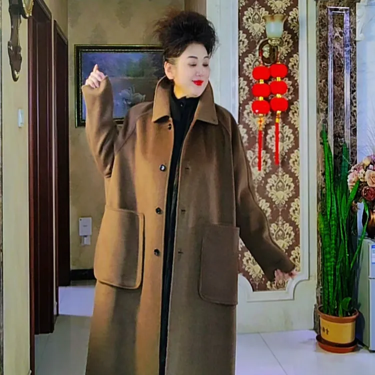 2025秋冬女款方领气质百搭单排扣毛呢大衣外套