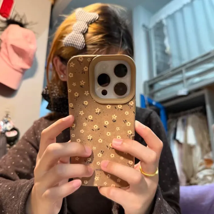 棕色碎花适用新款VIVOX200手机壳X100s/90大孔翻毛皮S20/19PRO套