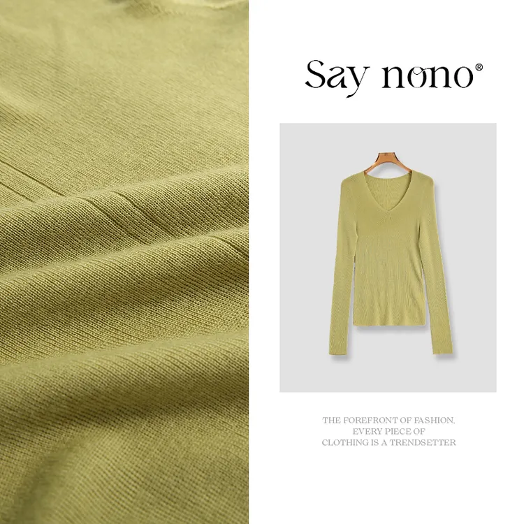 Saynono【懒猫nono】18针扬子全羊毛V领长袖套衫/SZ5303