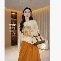 【艺术花语】秋款遮肉显瘦软糯Q弹郁香金长袖针织卫衣上衣36625