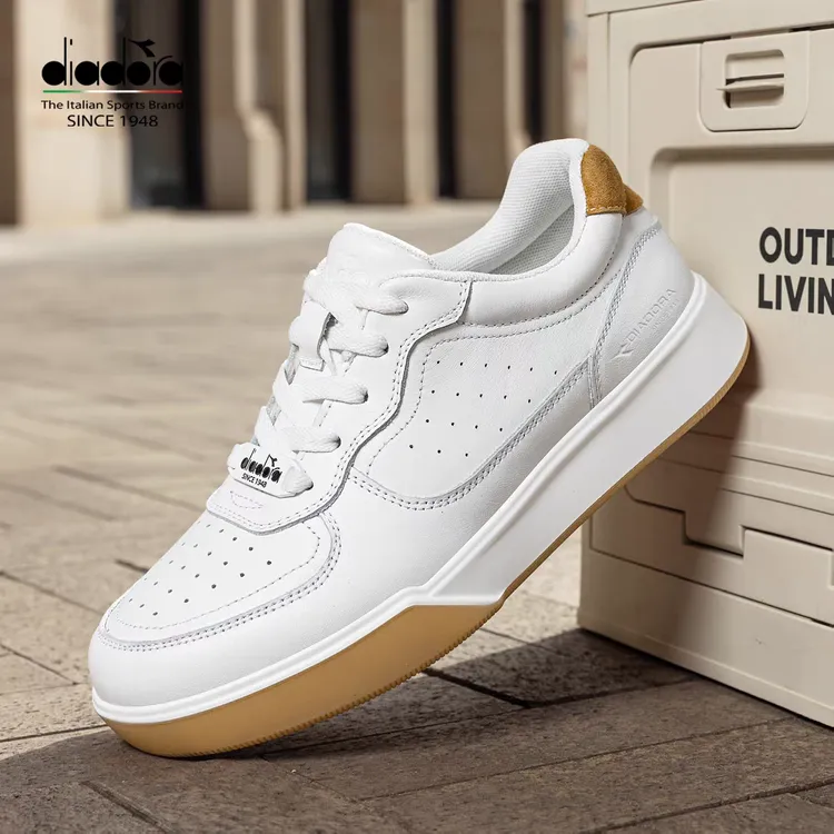 迪亚多纳经典男鞋头层牛皮男士百搭休闲鞋牛筋底软底防滑小白鞋