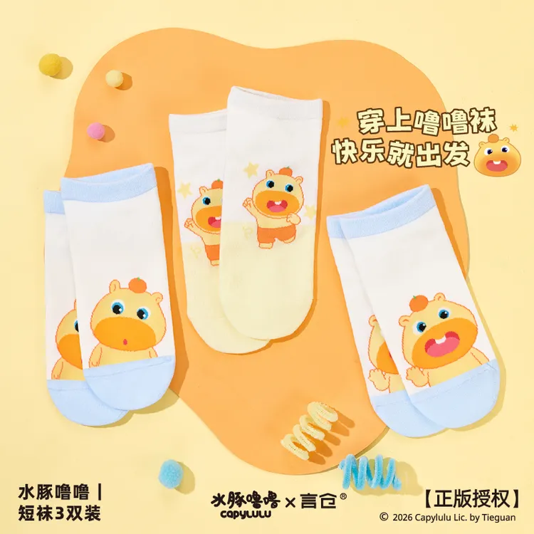 言仓水豚噜噜联名短袜3双装夏季透气可爱卡通袜子生日礼物送女生