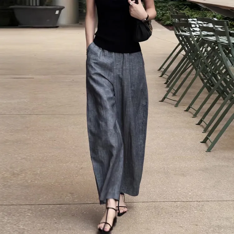 灰色休闲裤子女款爆款2026新款大码胖mm春夏宽松百搭九分阔腿裤商品图