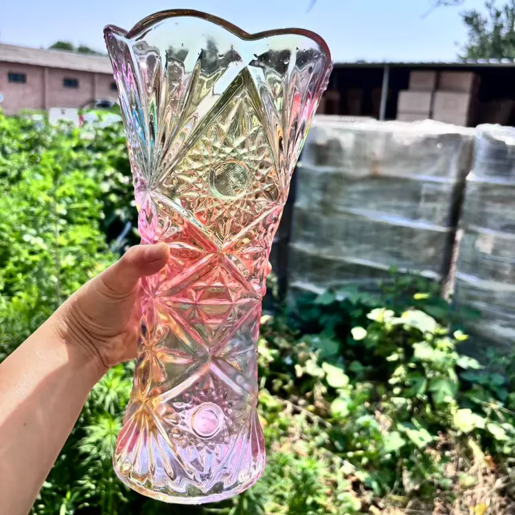 轻奢水晶七彩琉璃玻璃花瓶插花客厅摆件水培鲜花装饰玫瑰高级感