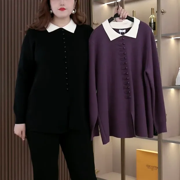 2025大码秋冬长袖针织衫毛衣宽松百搭气质长袖圆领QD358