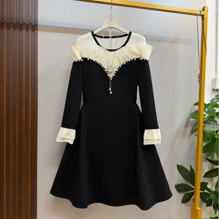 秋冬大码新款时尚洋气名媛风温柔显瘦长袖气质连衣裙