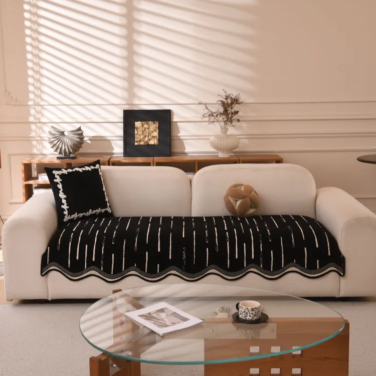 波浪边沙发垫 四季通用一体式直排坐垫子新款夏季沙发垫盖布防滑