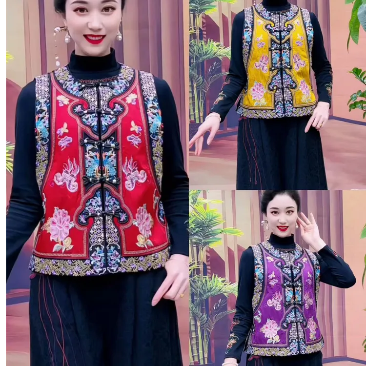 6311新中式国风刺绣缎面提花马甲