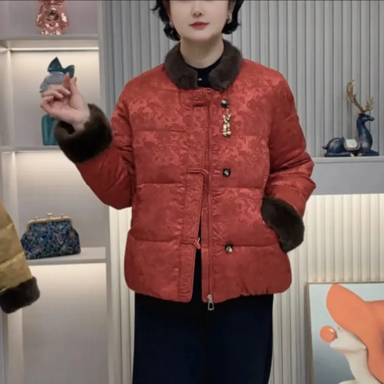 《专柜品质》冬季新款气质国风复古加厚保暖中老年妈妈装百搭棉服W