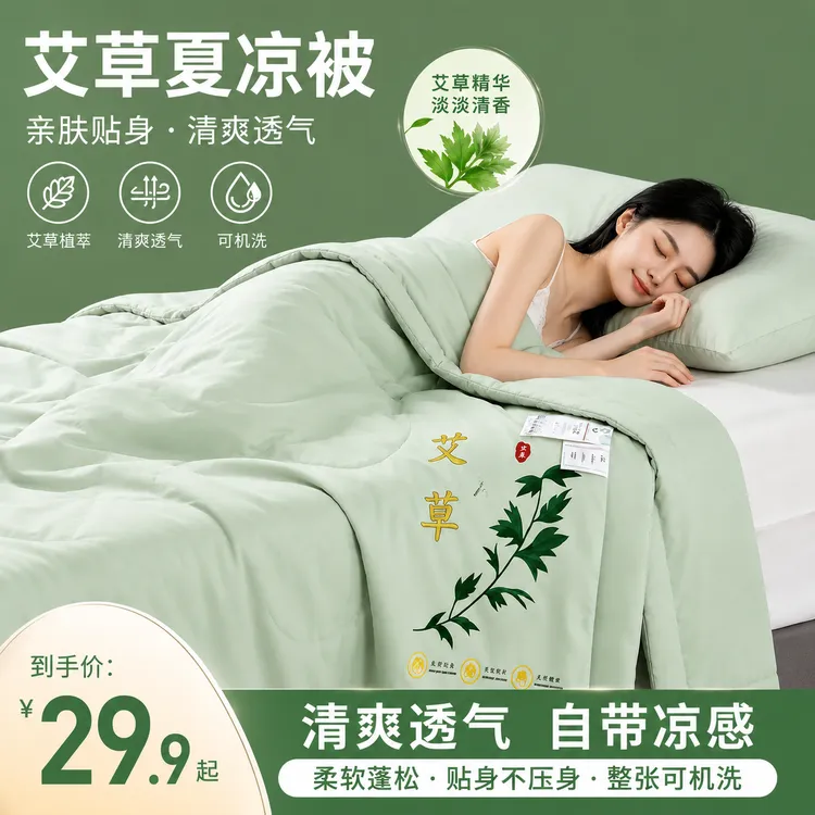 2026夏季升级新款大尺寸轻薄款艾草夏凉被可机洗夏凉薄荷空调被商品图