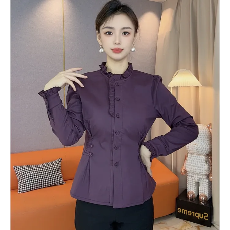 (加绒保暖)新款木耳边立领冬季保暖衬衫女装女士时尚显瘦ZZZ