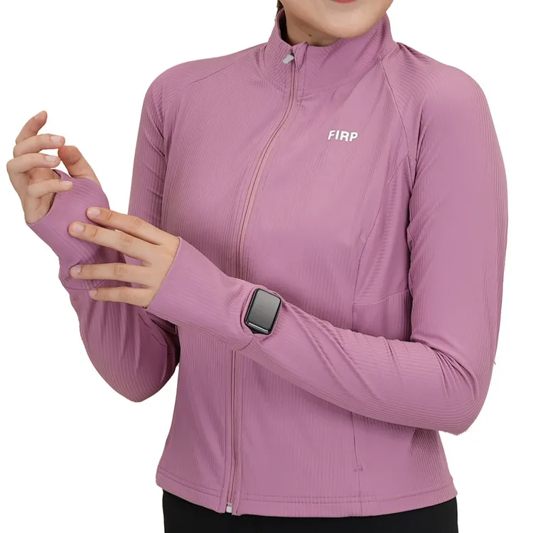 修身型条纹长袖锦纶外套跑步运动健身衣舒适手感大瑜伽服秋冬款