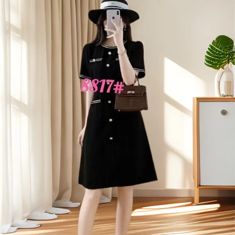 8817欧版小香风连衣裙女夏季新款法式高级感气质收腰显瘦A字裙潮