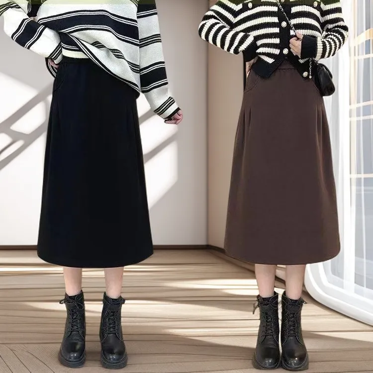 秋季高腰中长裙半身裙时尚过膝可露丽风显瘦a字裙百搭小个子裙子