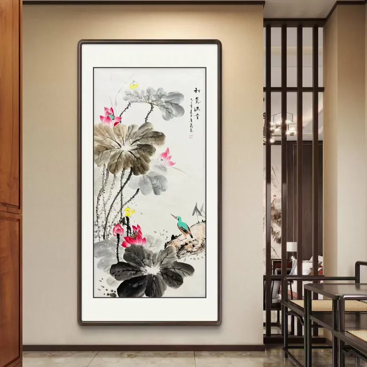 和气满堂水墨荷花图客厅走廊书房餐厅卧室宣纸国画文玩作品探宝