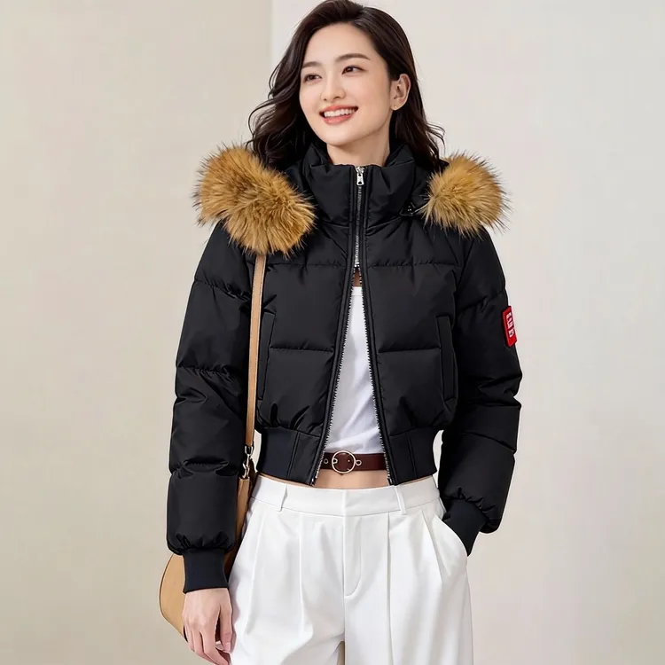 毛领连帽棉衣棉服女冬季加厚时髦外套