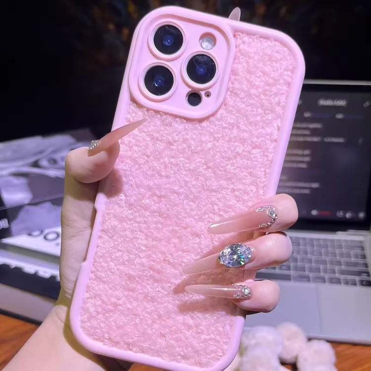 泰迪卷毛绒粉色全包防摔适用多型号手机壳女款可爱网红