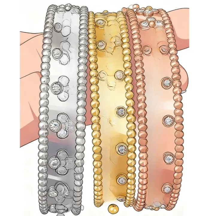 钨金手镯 GZ   3.0精工版本  万花筒四叶草满钻手镯