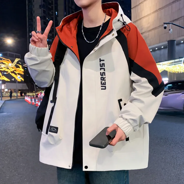 青少年连帽男士夹克2025秋季新款港风潮流时尚百搭学生冲锋衣外套