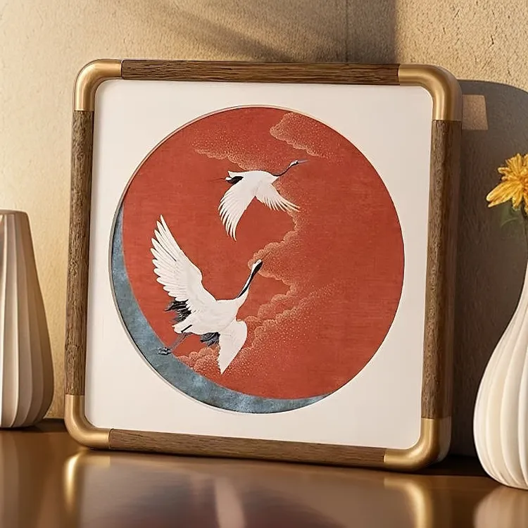 50*50内径新中式圆形仿铜角画框书法国画字画磁吸作品装裱定制框