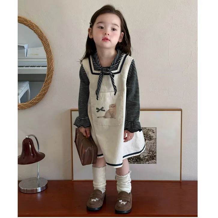 童装2025秋季新款女童小童韩版条纹可爱小猫背心裙潮酷痞帅童装