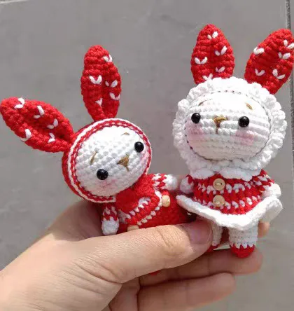 DIY纯手工钩针钩织情侣兔小兔子挂件钥匙扣毛线玩偶成品