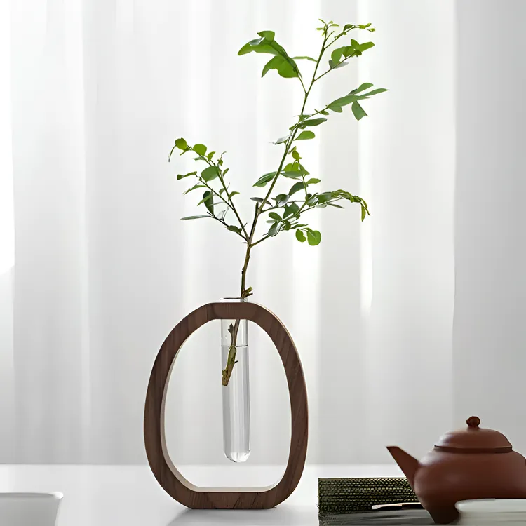 柚萝实木花器创意插花摆件简约玻璃试管植物花插迷你水养水培花瓶