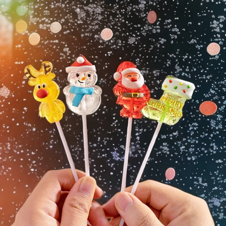 圣诞节糖果批发卡通圣诞老人水晶棒棒糖高颜值零食圣诞节小礼物