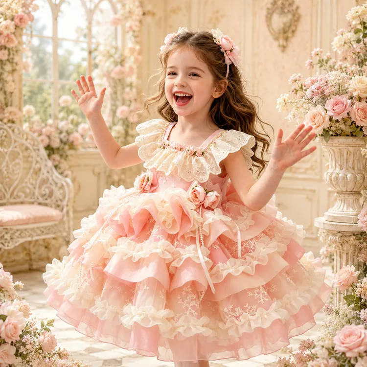 女童洛丽塔甜美花朵公主裙蓬蓬裙吊带裙连衣裙生日礼服花仙子儿童
