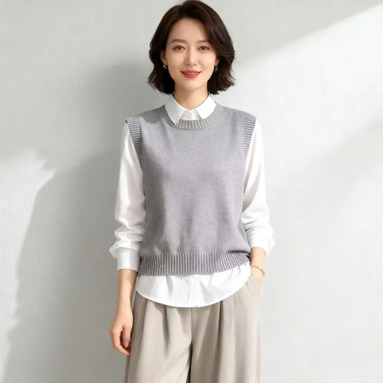 宽松慵懒风时尚女款外穿圆领针织马甲女外穿叠穿百搭简约大气女装