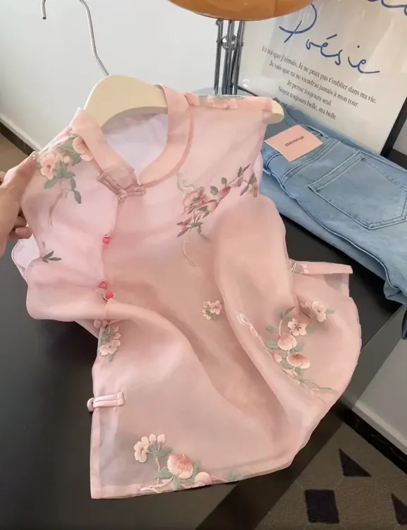 新中式国风绝美提花刺绣小衫女夏季立领盘扣修身无袖背心上衣2025