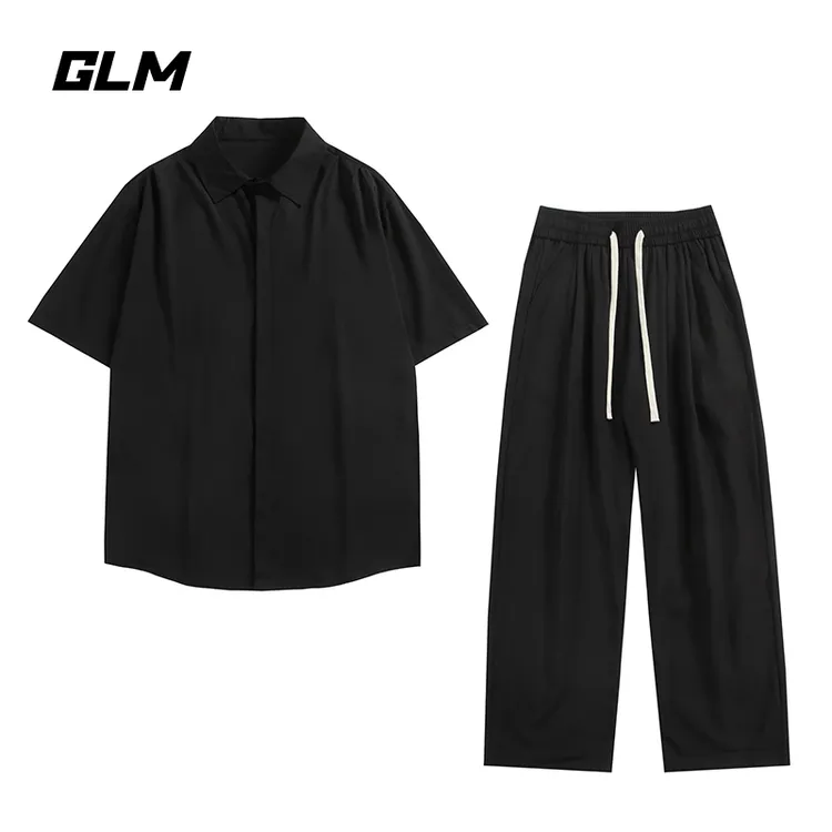 GLM薄款日系翻领韩版时尚短袖衬衫小众潮流设计感简约情侣两件套