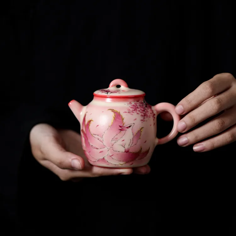 百垚手工手绘猪油冻九尾狐狸圆壶茶壶中式创意泡茶壶不烫手泡茶器