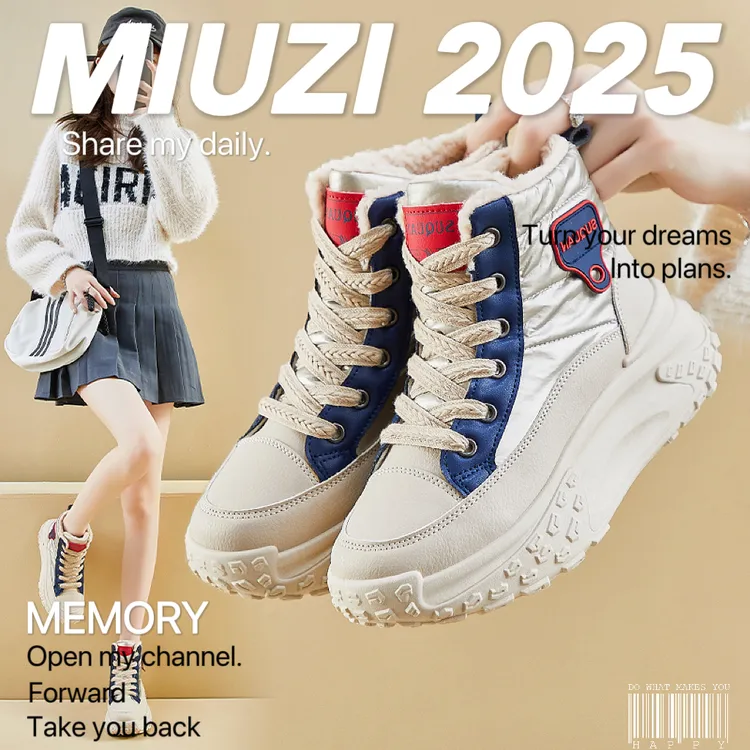【外贸尾单】日系冬季增高雪地靴女加绒高帮潮保暖休闲棉鞋机车靴