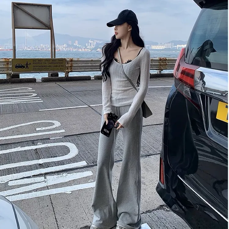 春夏时尚新款韩系小众洋气设计感气质别致上衣显瘦休闲运动裤子女