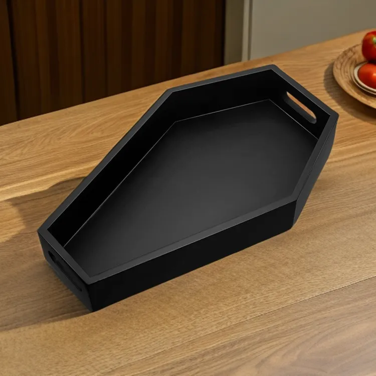 热销黑色木质棺材板收纳盒幽灵收纳盘哥特式桌面摆件化妆品收纳盘