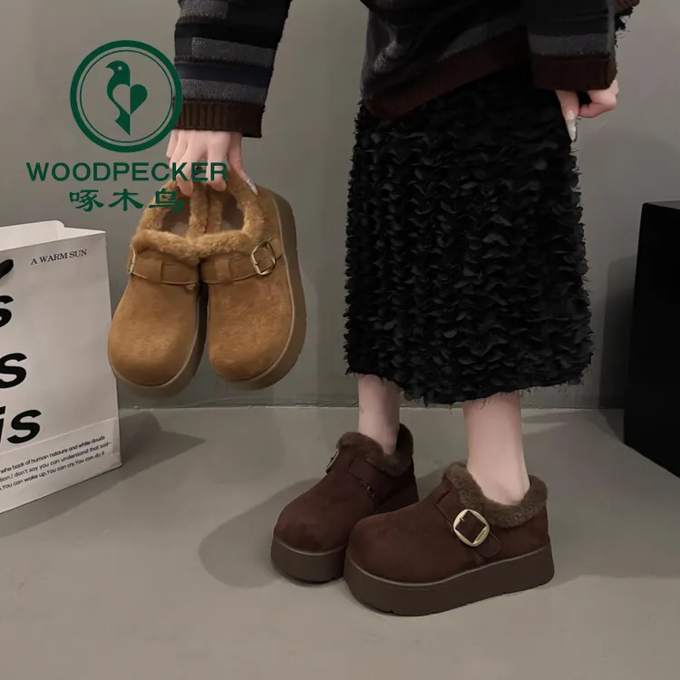 啄木鸟复古厚底雪地靴女2025冬季新款加绒毛毛棉鞋外穿保暖勃肯鞋