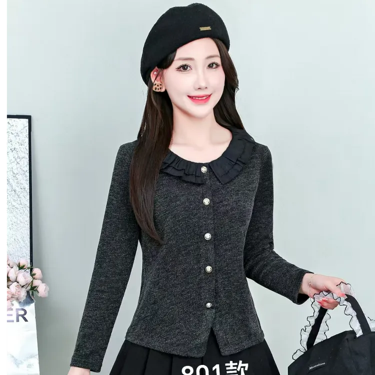 长袖春秋冬2025娃娃领套头新款宽松荷叶女装小衫气质显瘦洋气上衣