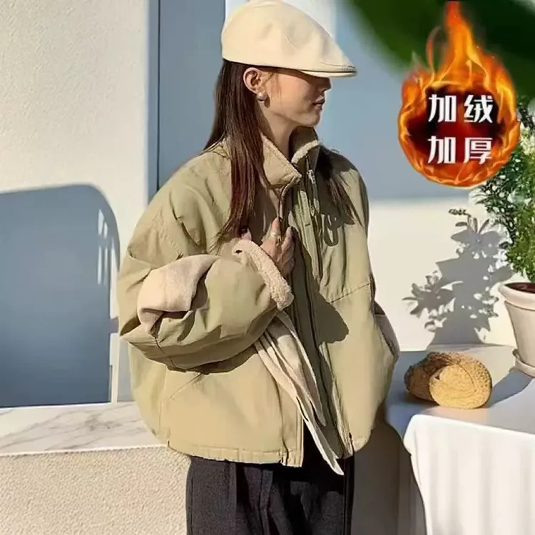 韩版立领女式派克服百搭秋冬加厚棉服加绒短款立领