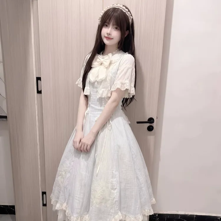 日系lolita洛丽塔公主裙连衣裙蓬蓬蓝色长裙掐腰裙夏日绝美小裙子